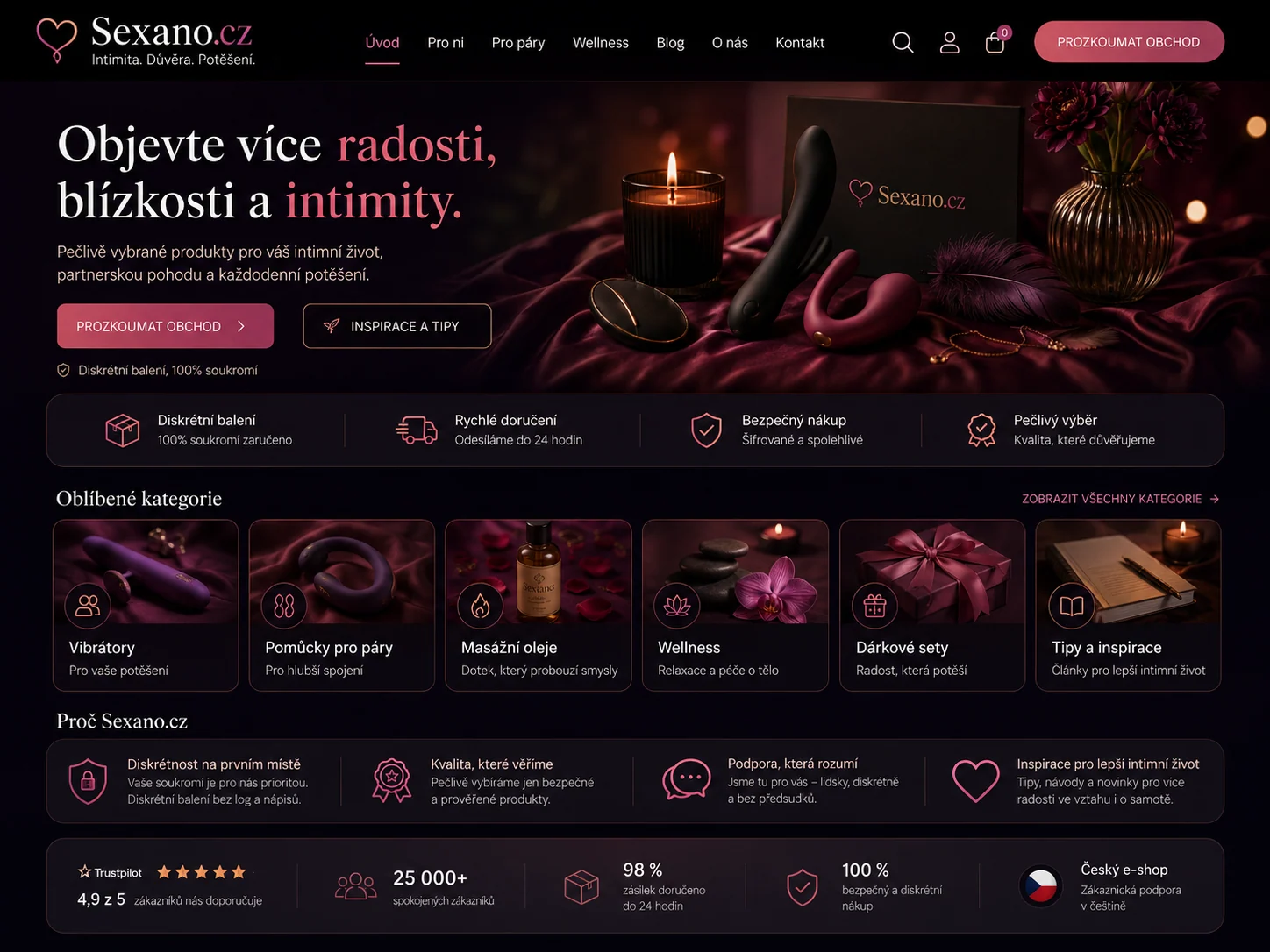 Ilustrační návrh intimního e-shopu Sexano.cz