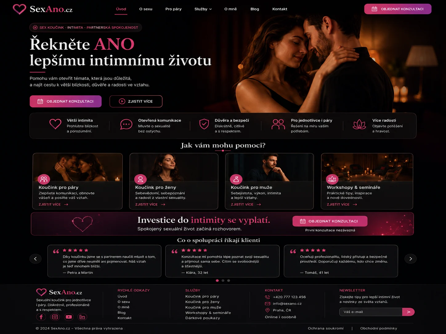 Ilustrační návrh SexAno.cz jako webu intimního koučinku pro dospělé